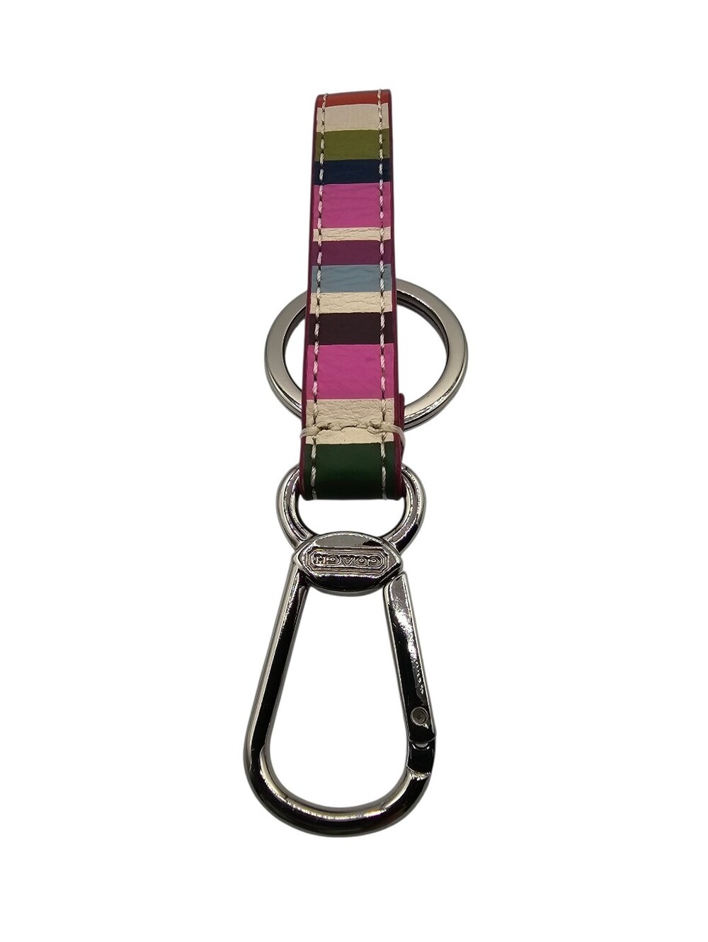 Coach Multicolor Striped Leather Key Holder with Silver Hardware - Picture 5 of 6